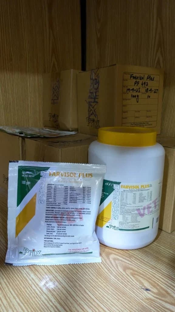 Farvisol Plus dietary supplement water soluble powder packaging by Prix Pharmaceutica
