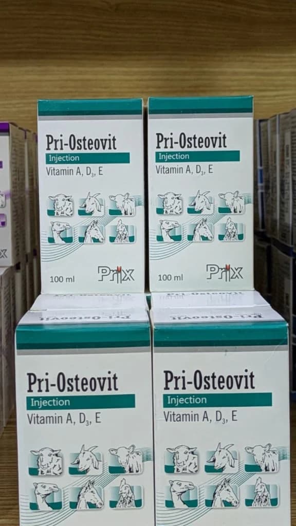 Pri-Osteovit vitamin A D3 E injection packaging by Prix Pharmaceutica