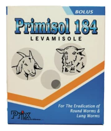Primisol 184 levamisole bolus packaging by Prix Pharmaceutica