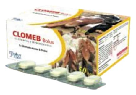Clomeb closantel and mebendazole bolus packaging by Prix Pharmaceutica